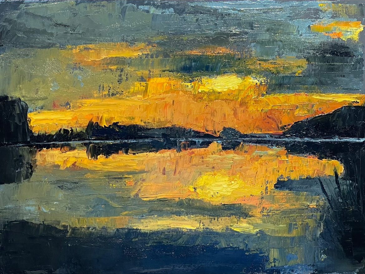 Abstract painting with yellow and gray hues