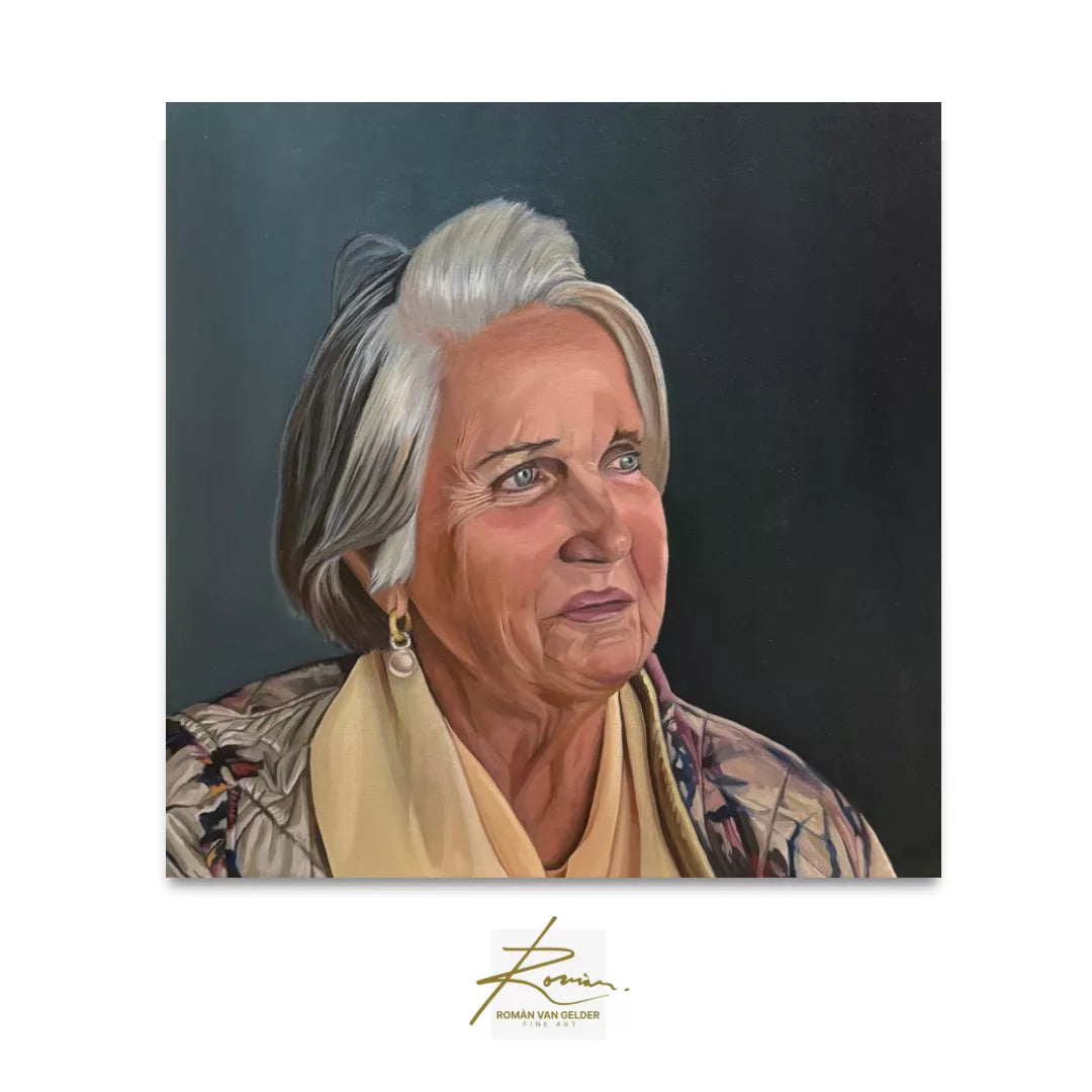 Artistic portrait of an elderly woman with a dark background