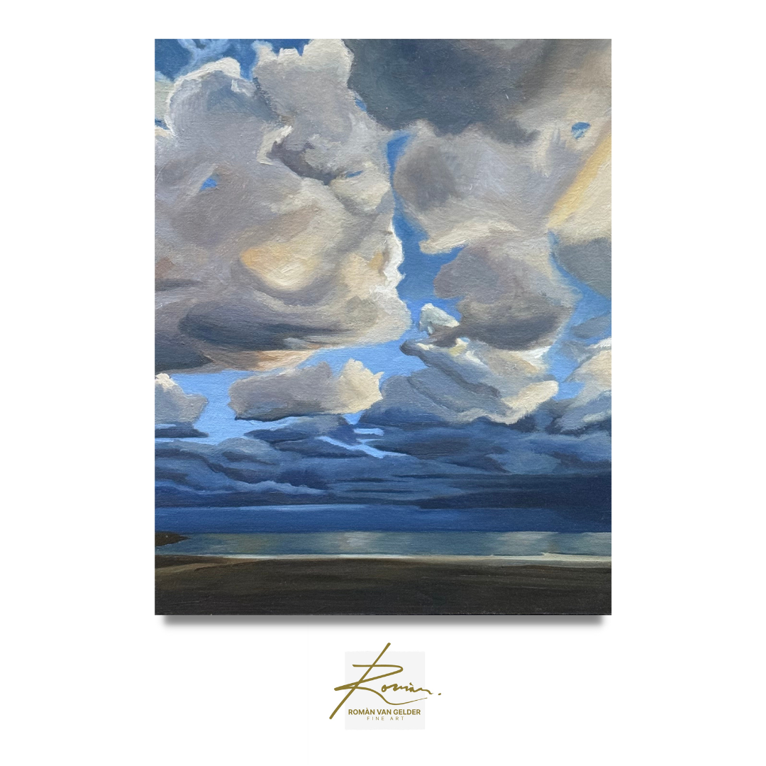 Painting of clouds with a signature at the bottom right corner