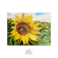 Painting of a sunflower with a signature at the bottom right corner.